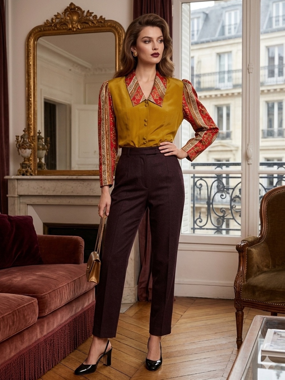 Bespoke VNTG 80s/90s "Made in Paris" Baroque Spliced Blouse | Couture Quality LG